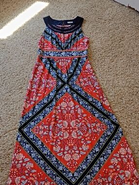 Westport Navy and Red Floral Trim Dress